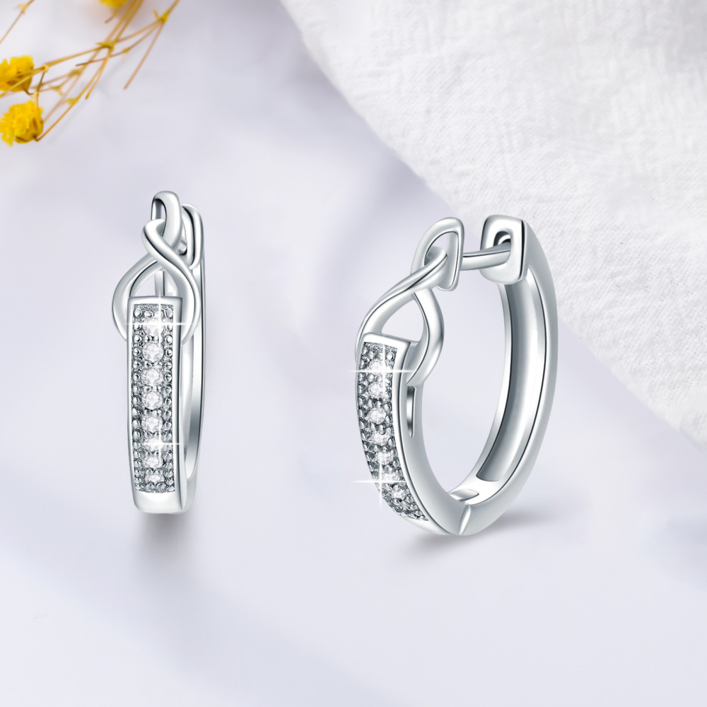 Brincos de argola de prata esterlina com símbolo do infinito em forma de diamante circular-5
