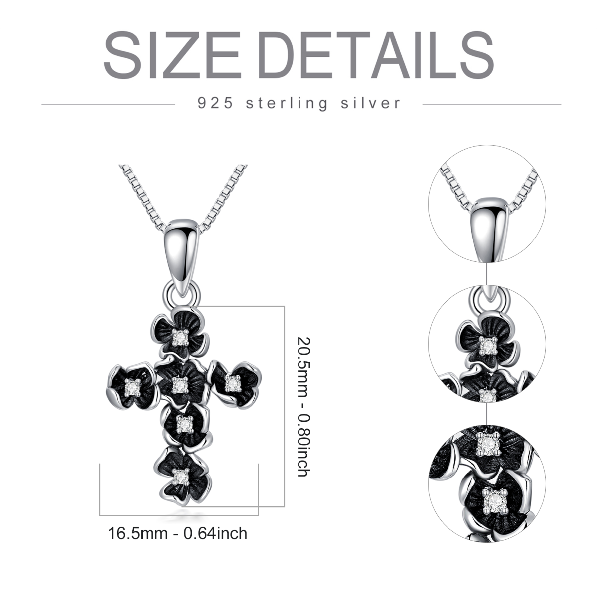 Sterling Silber kreisförmig Diamant Pfirsich Blüte & Kreuz Anhänger Halskette-4