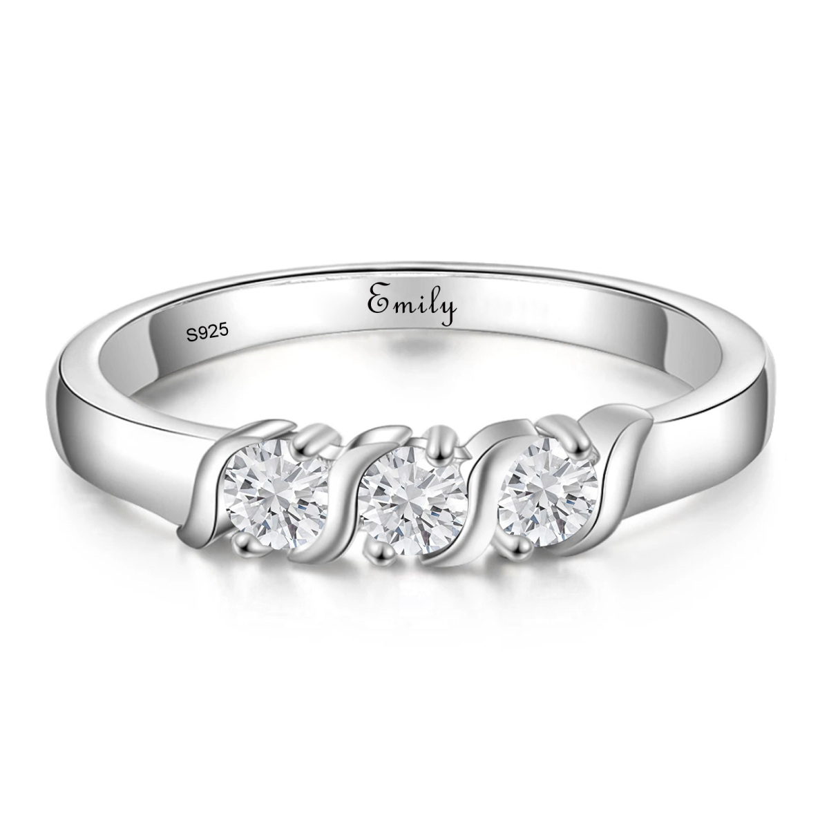 Sterling Silver Circular Shaped Diamond Personalized Engraving Engagement Ring-1