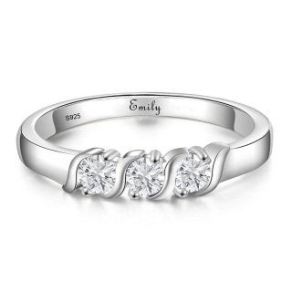 Sterling Silver Circular Shaped Lab Created Diamond Personalized Engraving Engagement Ring-39