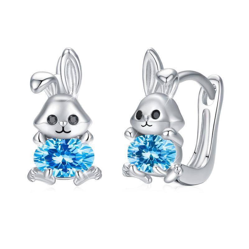 Boucles d'oreilles en argent sterling en forme de lapin et diamant circulaire-1