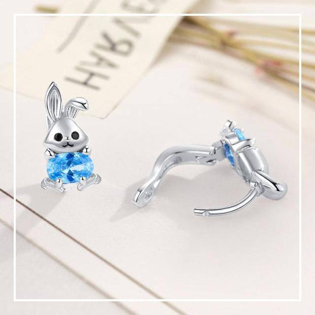 Boucles d'oreilles en argent sterling en forme de lapin et diamant circulaire-4