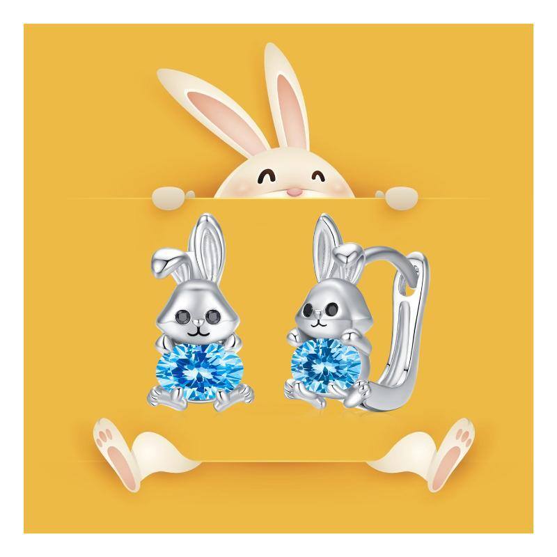 Boucles d'oreilles en argent sterling en forme de lapin et diamant circulaire-5