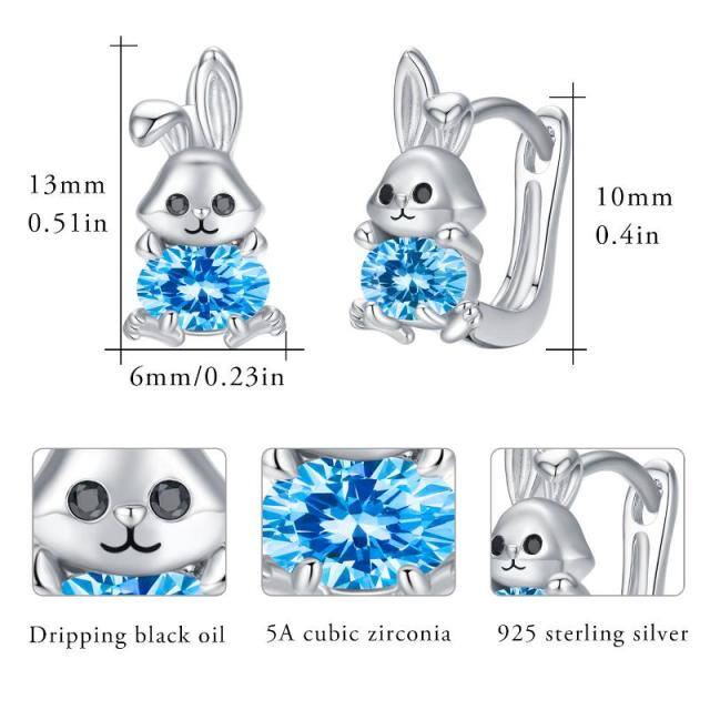 Boucles d'oreilles en argent sterling en forme de lapin et diamant circulaire-6