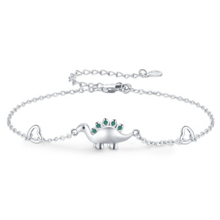 Sterling Silver Circular Shaped Cubic Zirconia Dinosaur Charm Bracelet-6