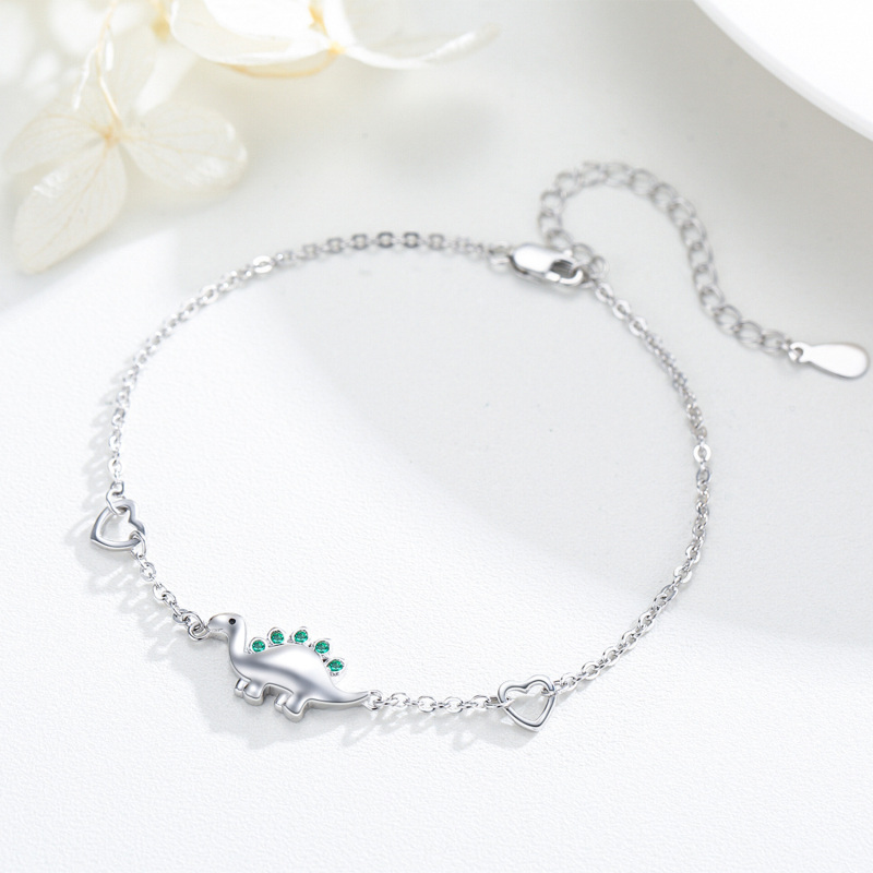 Bracciale con ciondolo Dinosauro in argento sterling a forma di cerchio con zirconi cubici-3