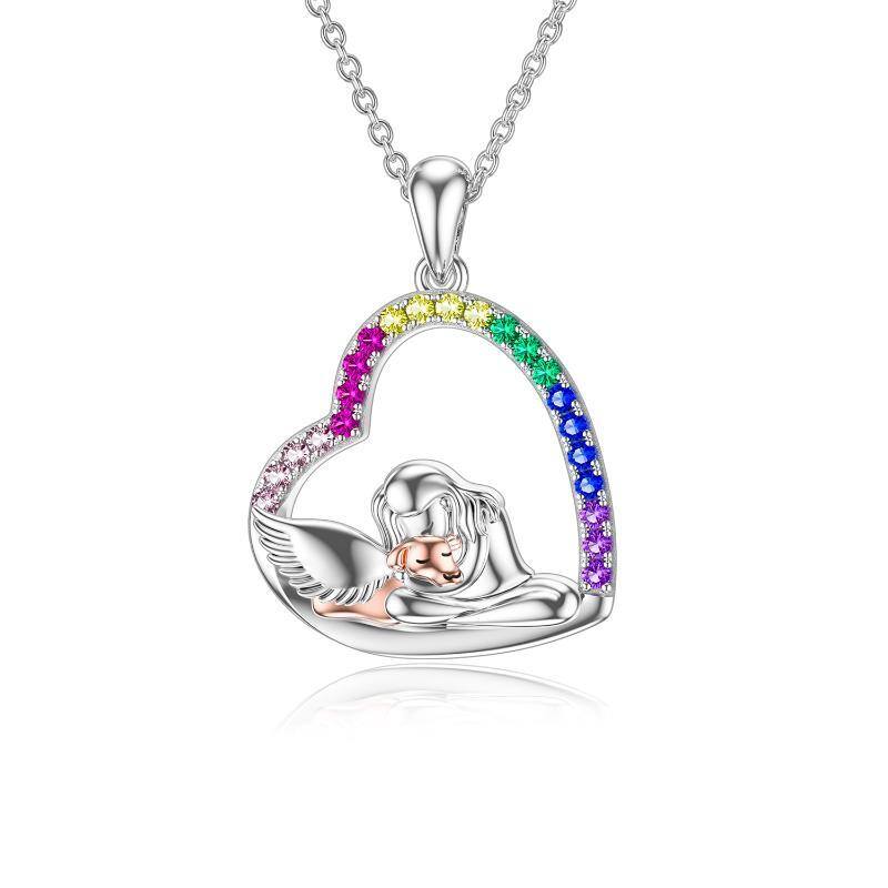 Sterling Silver Circular Shaped Cubic Zirconia Dog Pendant Necklace-8