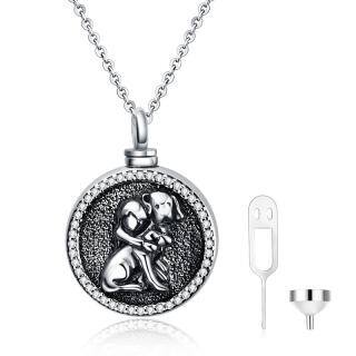 Sterling Silver Circular Shaped Cubic Zirconia Dog Urn Necklace for Ashes-55