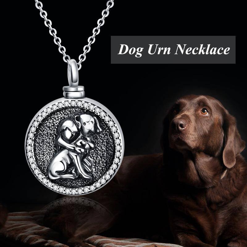 Collar urna para perro de plata de ley con forma circular de circonita cúbica-6