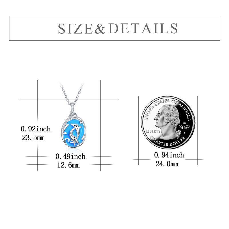 Sterling Silber kreisförmig Cubic Zirkonia Anhänger Delphin Halskette-4