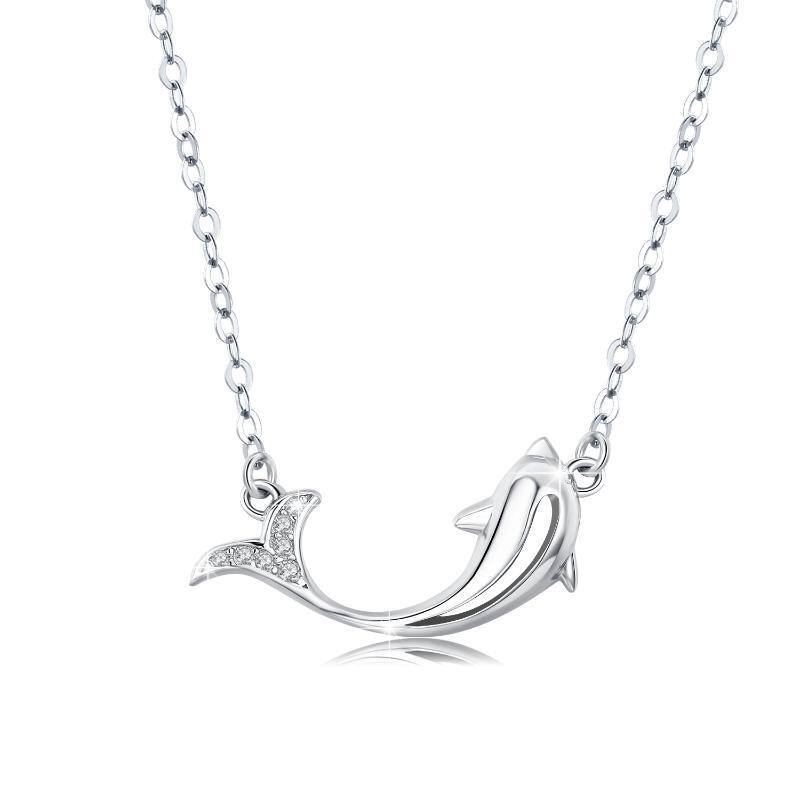 Collier en argent sterling avec pendentif en forme de dauphin en zircon cubique-1