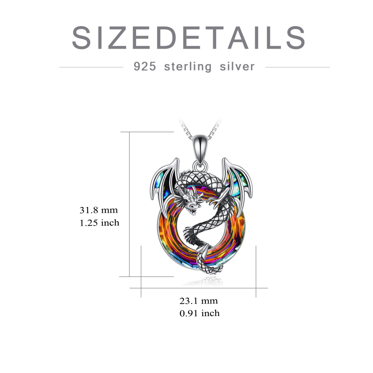 Sterling Silver Circular Shaped Dragon Crystal Pendant Necklace-6