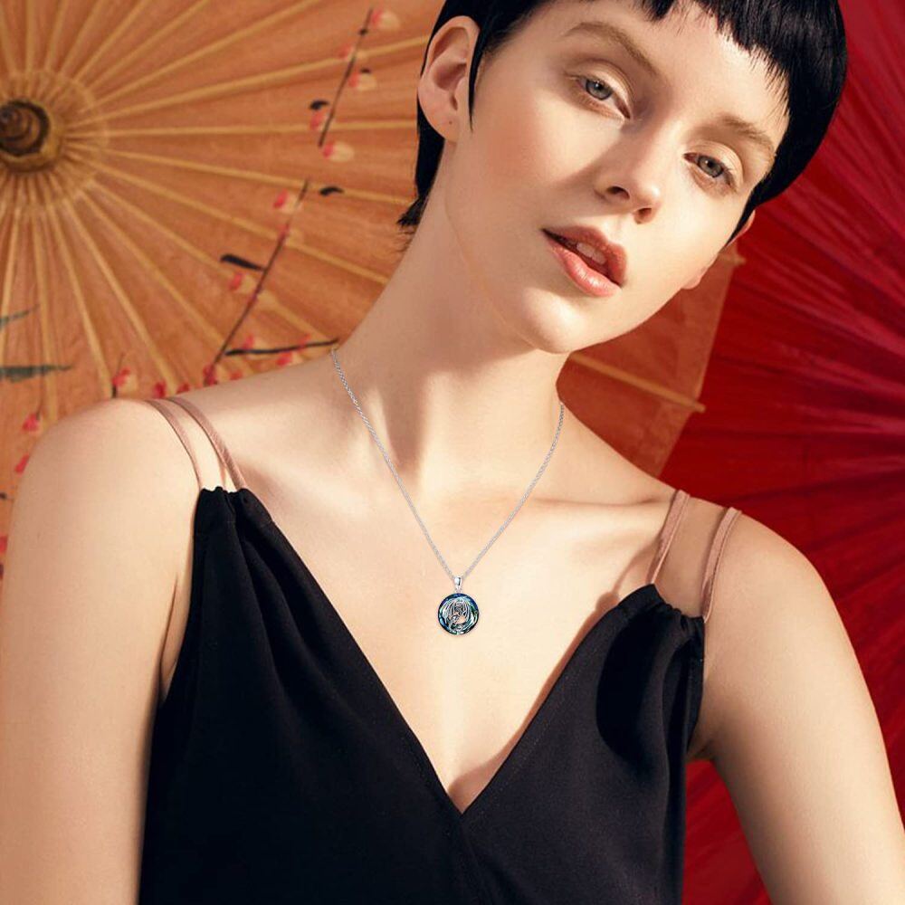 Sterling Silver Circular Shaped Dragon Crystal Pendant Necklace-2