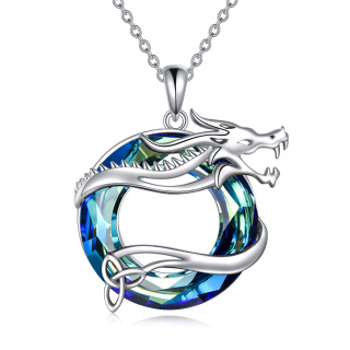 Sterling Silver Circular Shaped Dragon Crystal Pendant Necklace-31