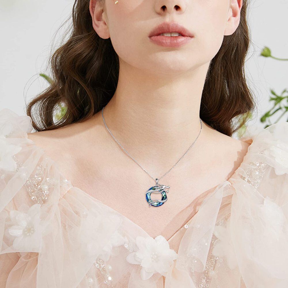 Collier avec pendentif en cristal de dragon en forme circulaire en argent sterling-2