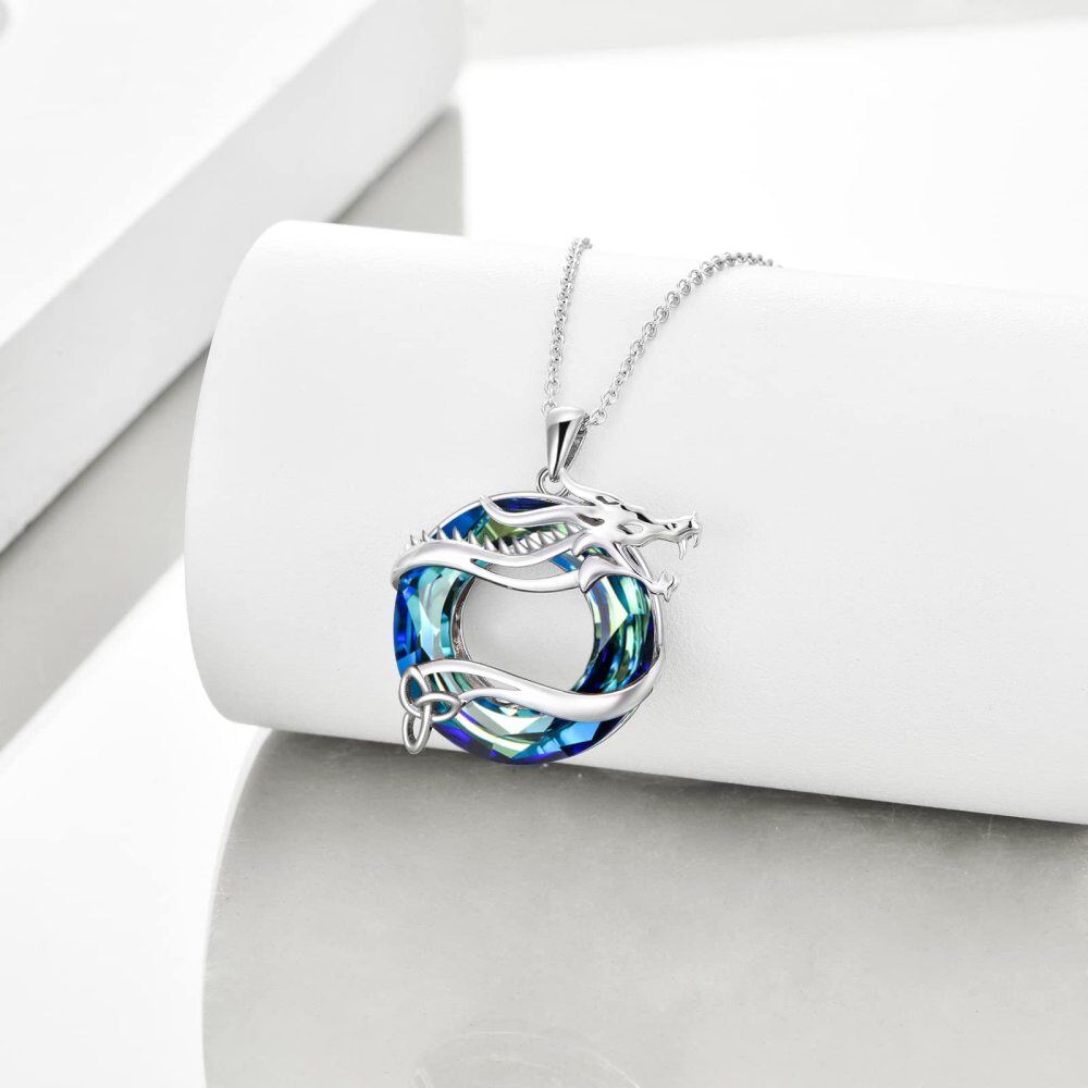 Collier avec pendentif en cristal de dragon en forme circulaire en argent sterling-3