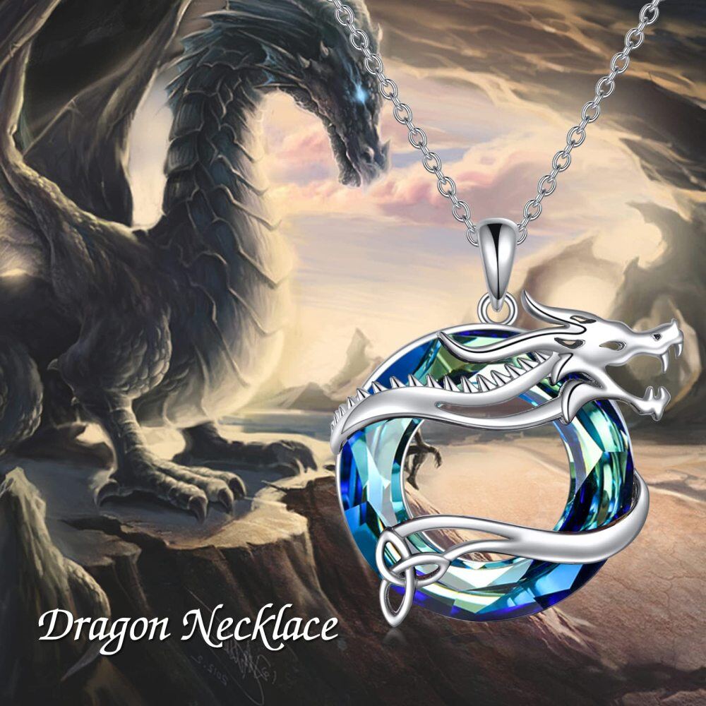 Collier avec pendentif en cristal de dragon en forme circulaire en argent sterling-6