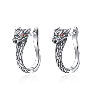 Sterling Silver Circular Shaped Cubic Zirconia Dragon Hoop Earrings-23