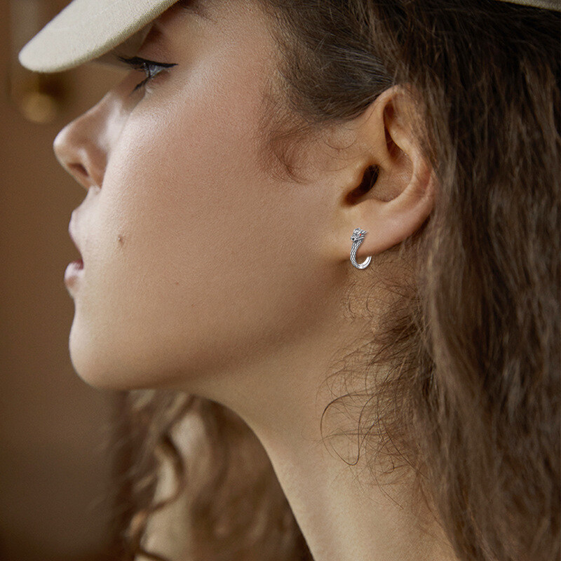 أقراط دائرية من الفضة الإسترلينية مرصعة بزركونيا مكعبة على شكل تنين-2