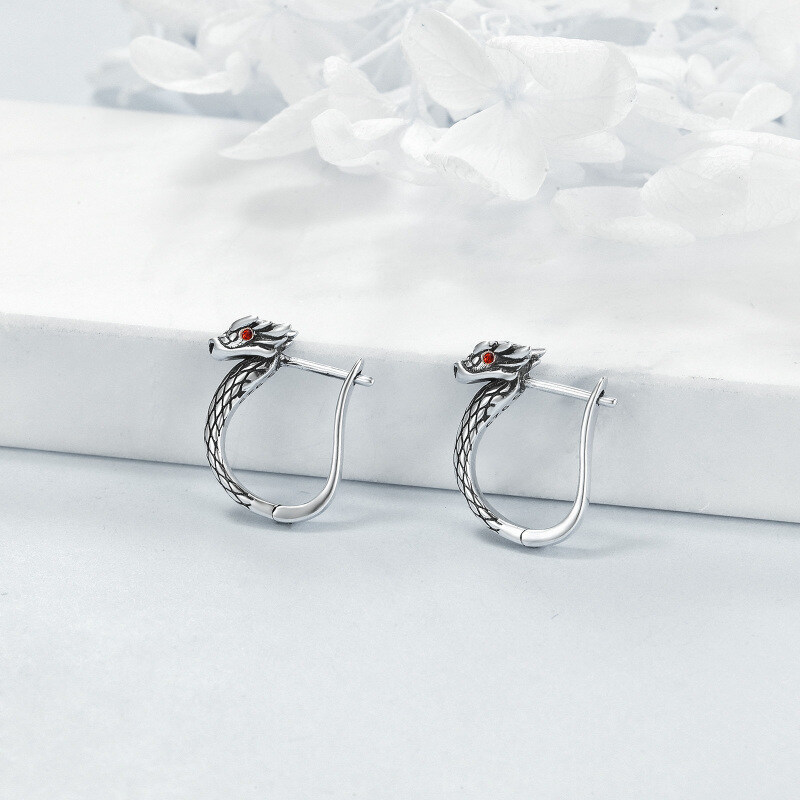 أقراط دائرية من الفضة الإسترلينية مرصعة بزركونيا مكعبة على شكل تنين-3