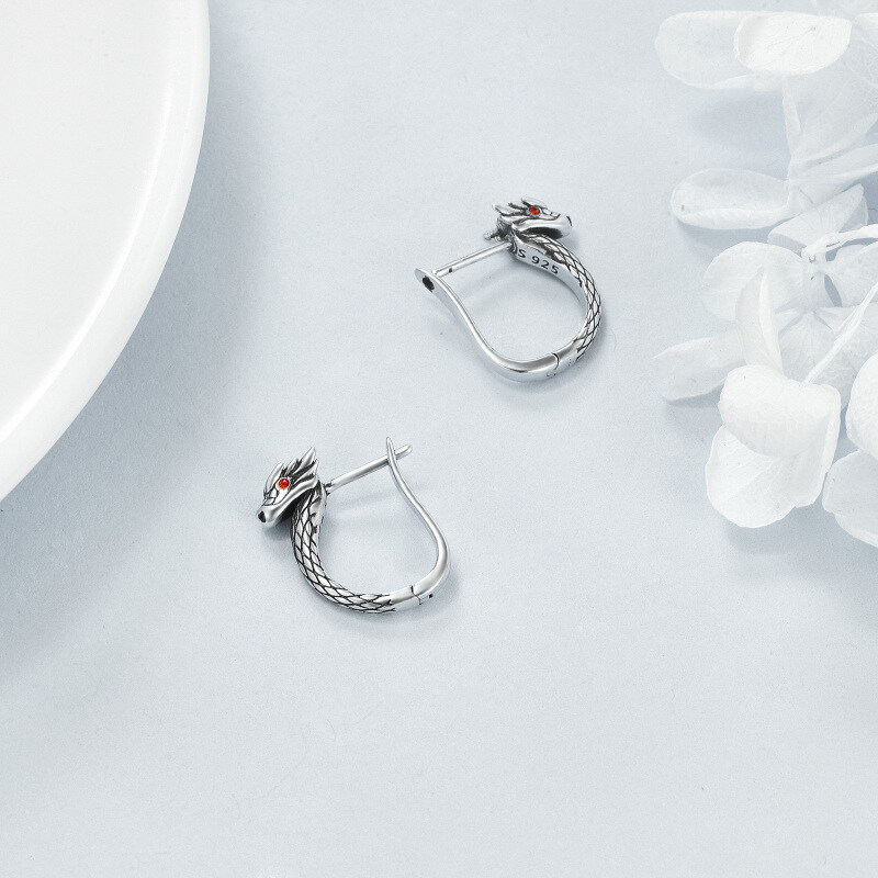 أقراط دائرية من الفضة الإسترلينية مرصعة بزركونيا مكعبة على شكل تنين-4