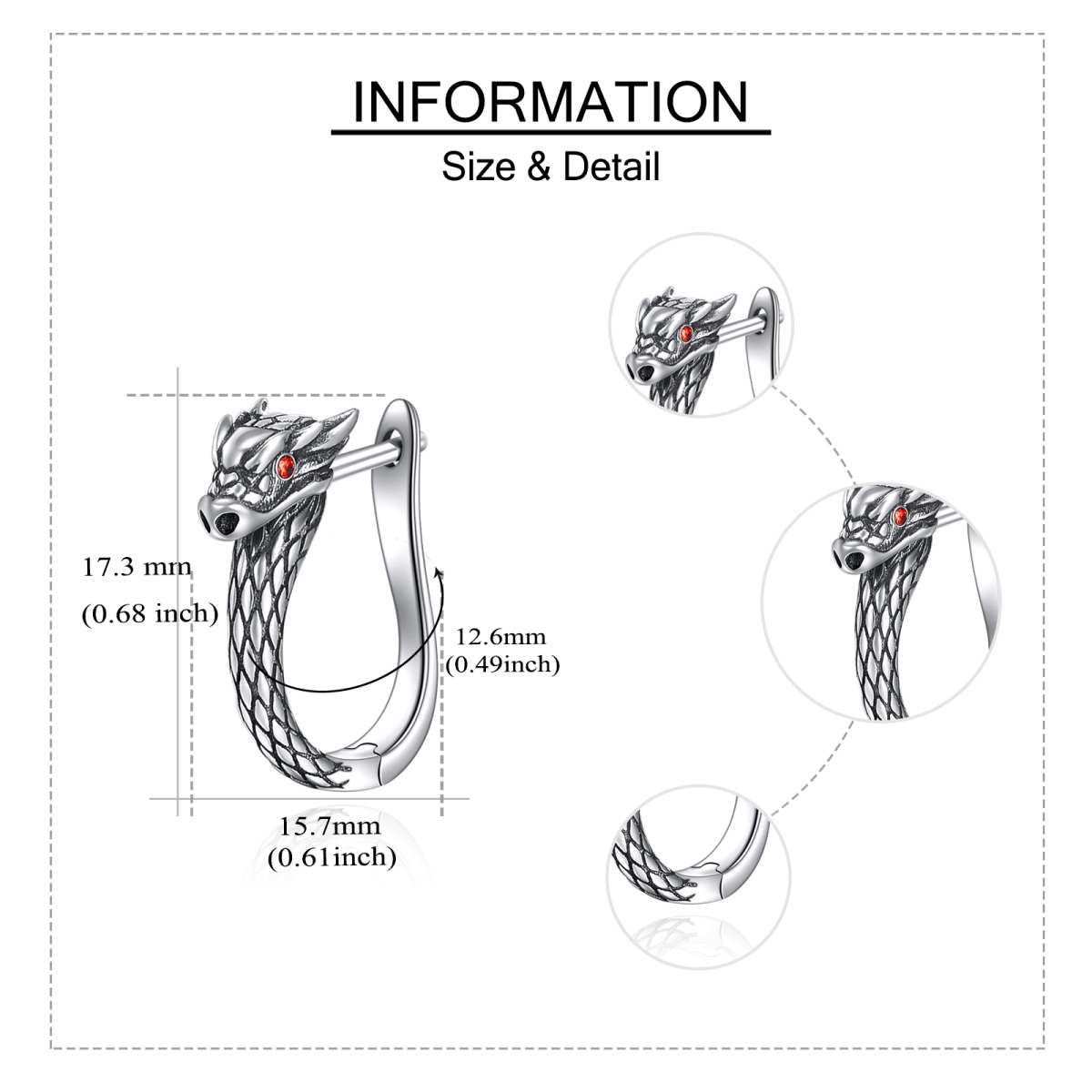 Sterling Silber kreisförmig kubischer Zirkonia Dragon Hoop Ohrringe-5