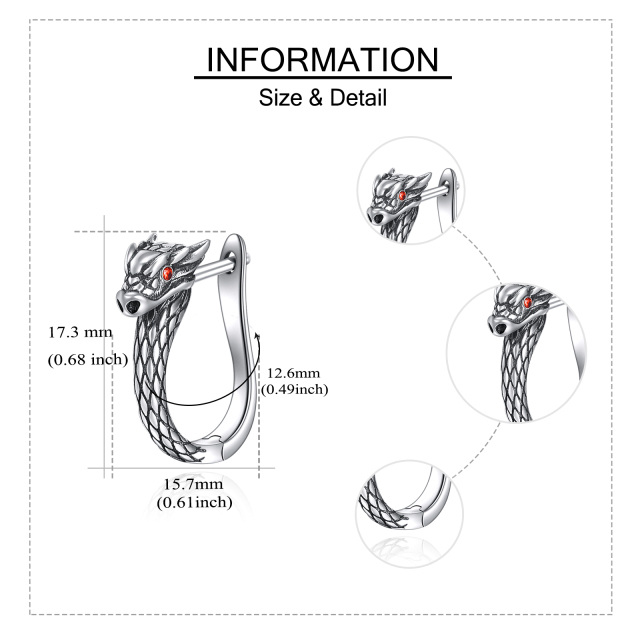 Sterling zilveren cirkelvormige cubic zirkonia draak hoepel oorbellen-5