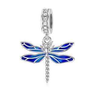 Sterling Silver Circular Shaped Cubic Zirconia Dragonfly Dangle Charm-46