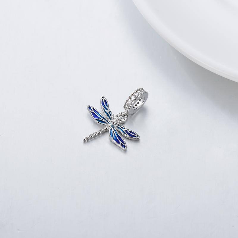 Sterling Silver Circular Shaped Cubic Zirconia Dragonfly Dangle Charm-3