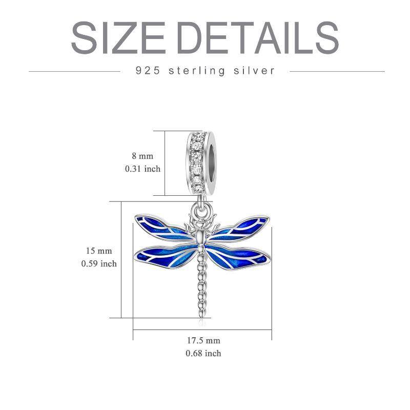 Sterling Silver Circular Shaped Cubic Zirconia Dragonfly Dangle Charm-6