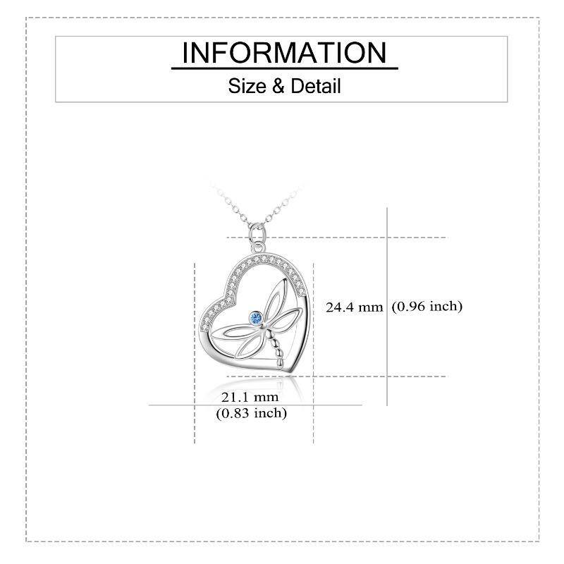 Sterling Silber kreisförmig Cubic Zirkonia Libelle & Herz-Anhänger Halskette-6