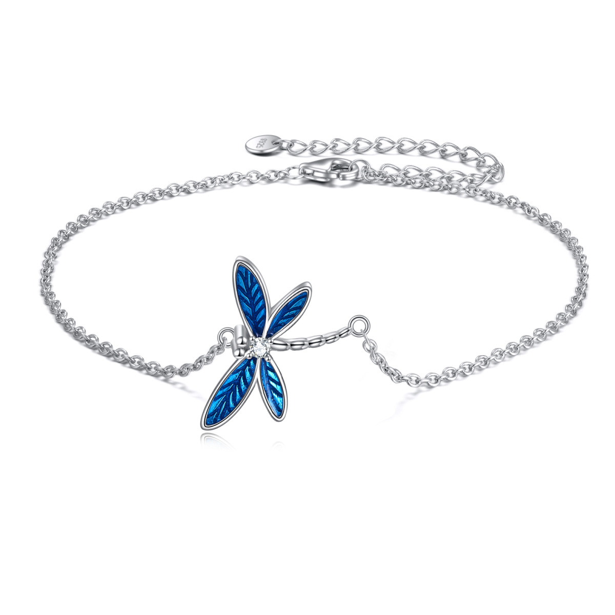 Sterling Silver Circular Shaped Cubic Zirconia Dragonfly Charm Bracelet-1