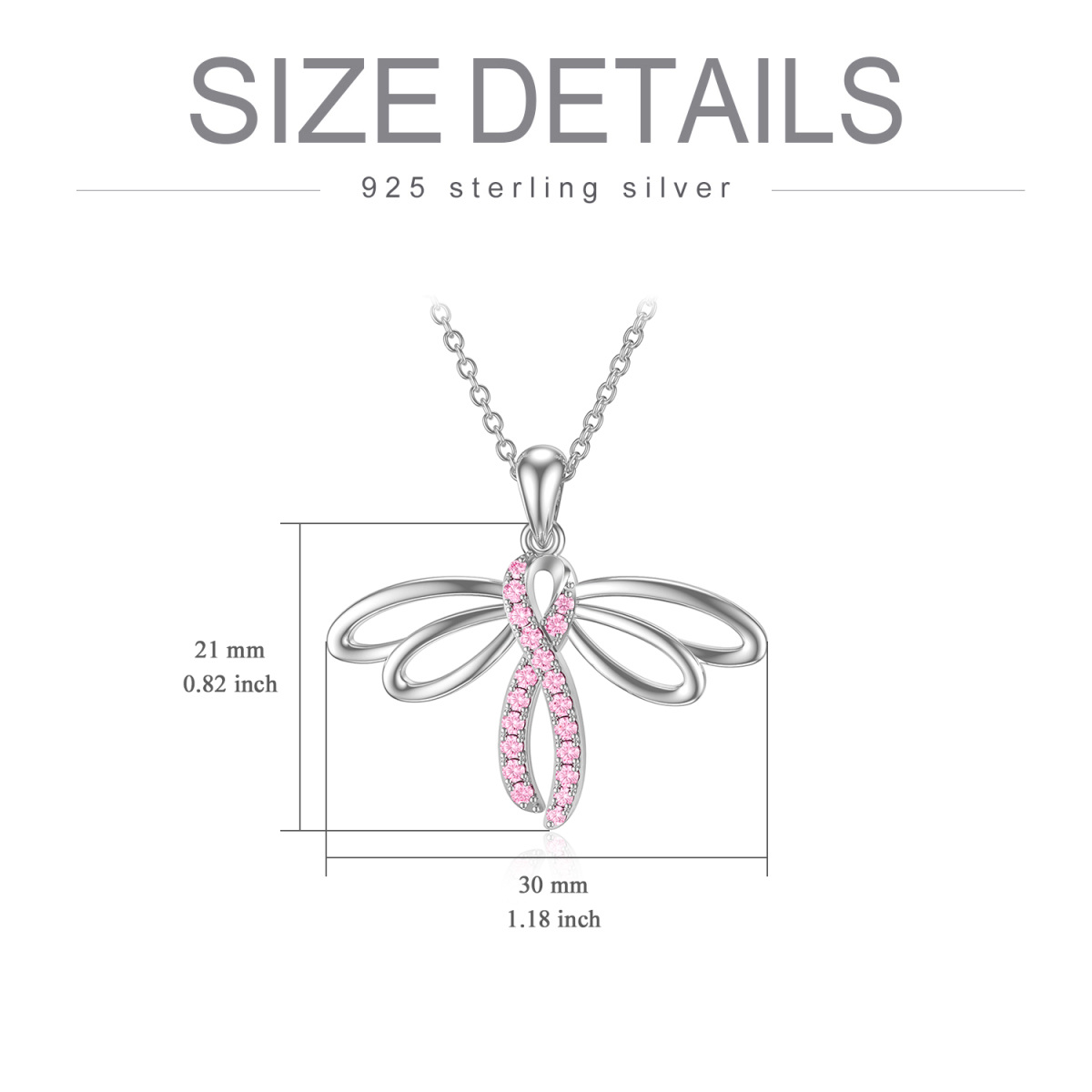 Sterling zilveren cirkelvormige cubic zirconia libelle en lint hanger ketting-5