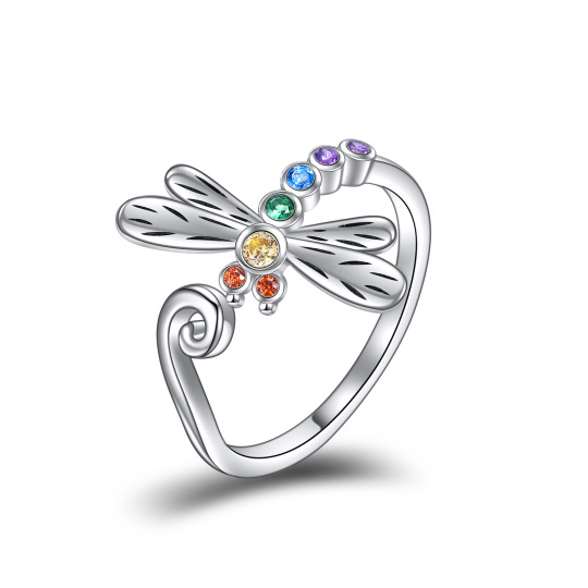 Ring aus Sterlingsilber mit Libellenmotiv und rundem Zirkonia