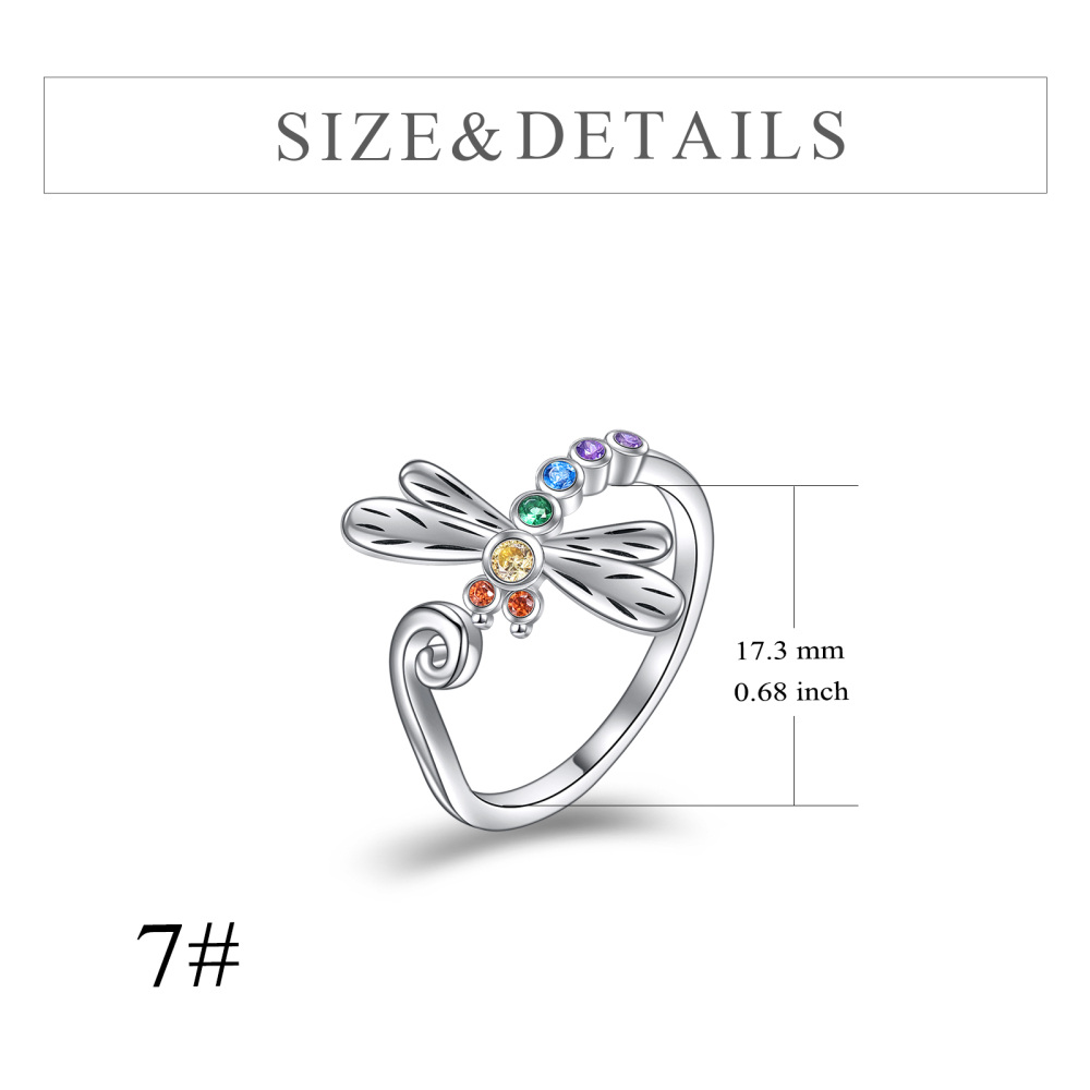 Sterling Silver Round Shaped Cubic Zirconia Dragonfly Ring-5
