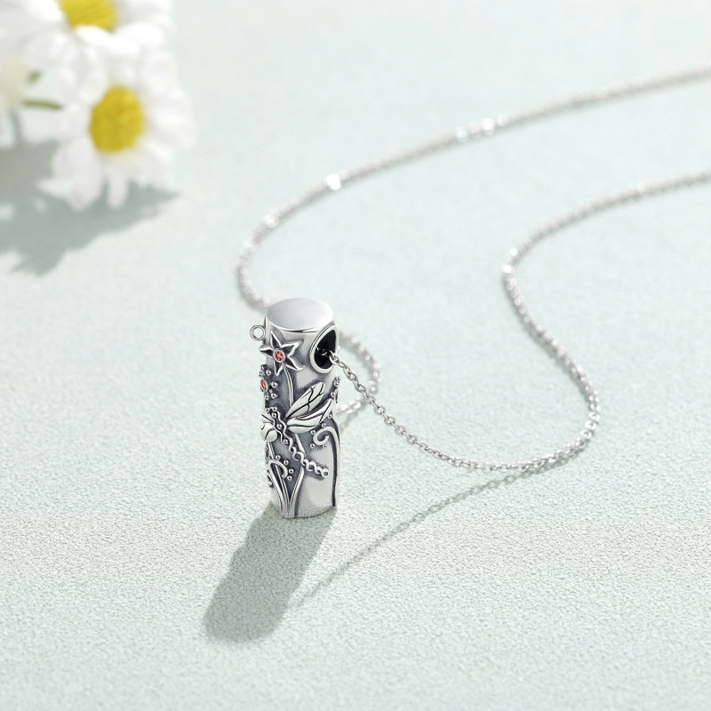 Sterling Silver Circular Shaped Cubic Zirconia Dragonfly Urn Necklace for Ashes-5