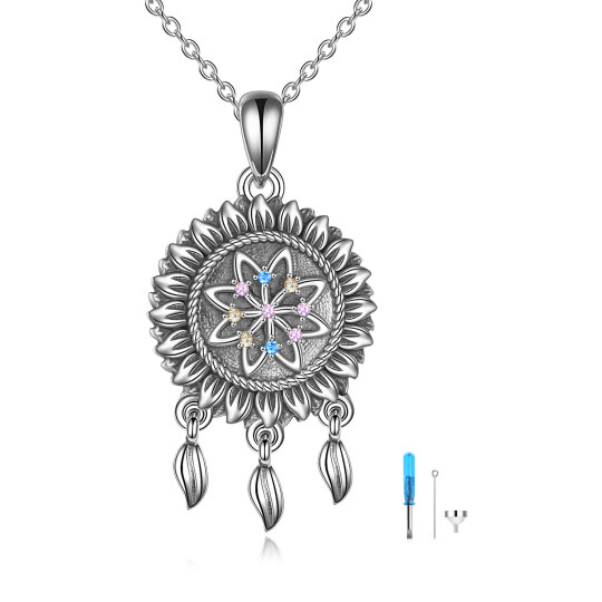 Sterling Silver Circular Shaped Cubic Zirconia Dream Catcher Urn Necklace for Ashes