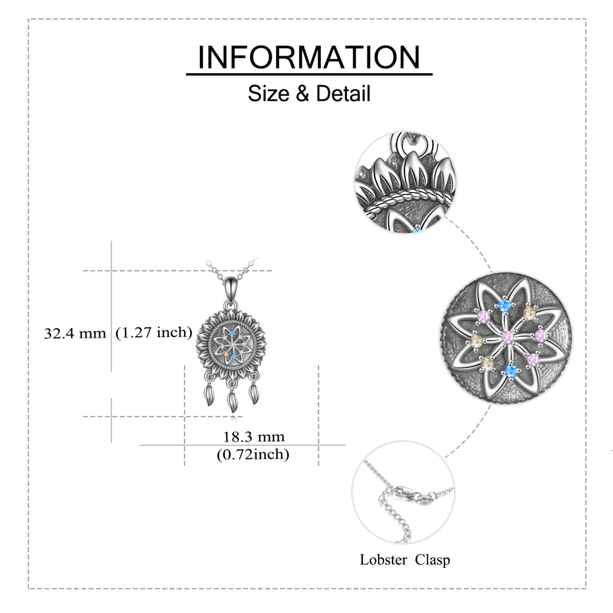 Sterling Silver Circular Shaped Cubic Zirconia Dream Catcher Urn Necklace for Ashes-5