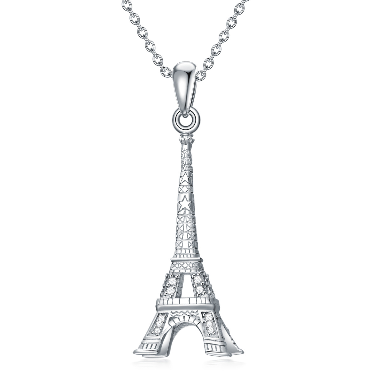 Collar colgante de plata de ley con forma circular Torre Eiffel de circonitas cúbicas-1