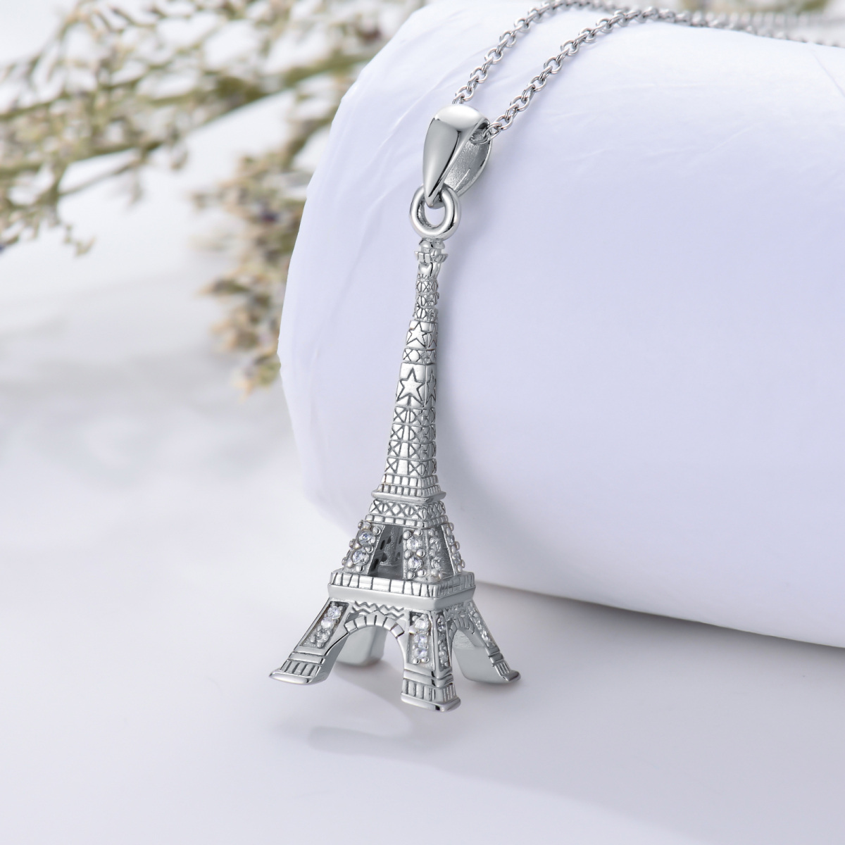 Collier en argent sterling avec pendentif Tour Eiffel en zircon cubique-2