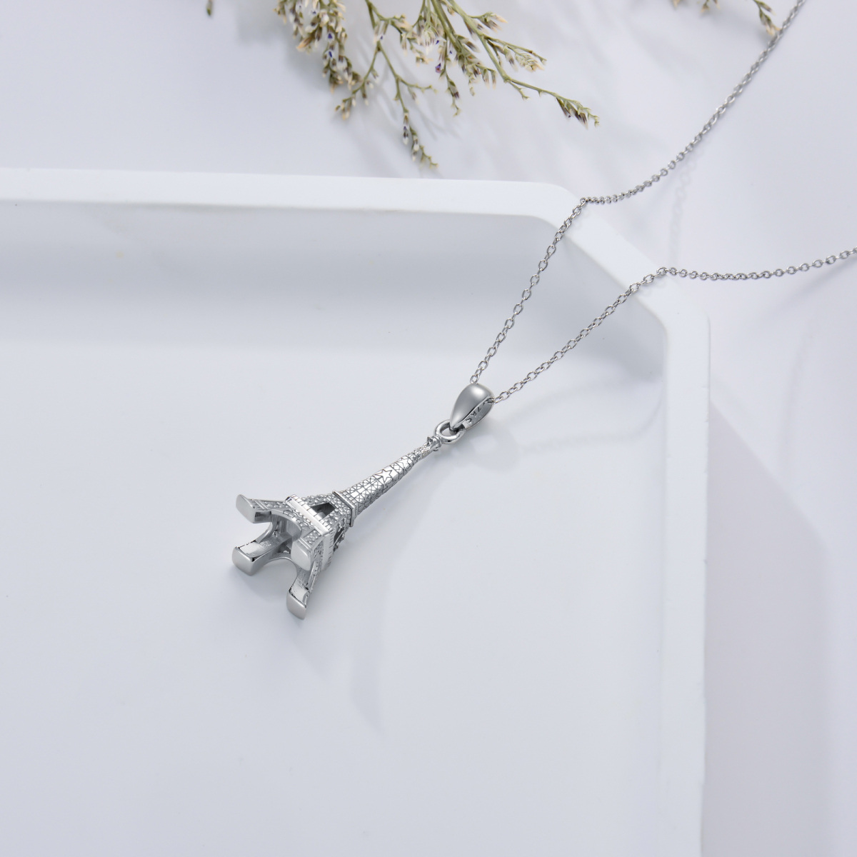 Collier en argent sterling avec pendentif Tour Eiffel en zircon cubique-3