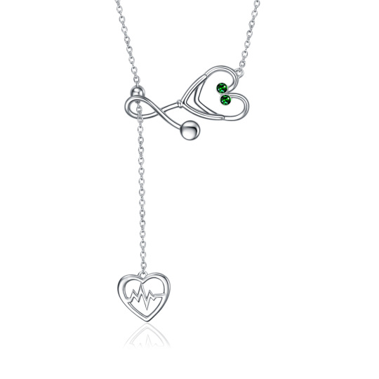 Collier en argent sterling en forme de Y réglable avec électrocardiogramme et stéthoscope