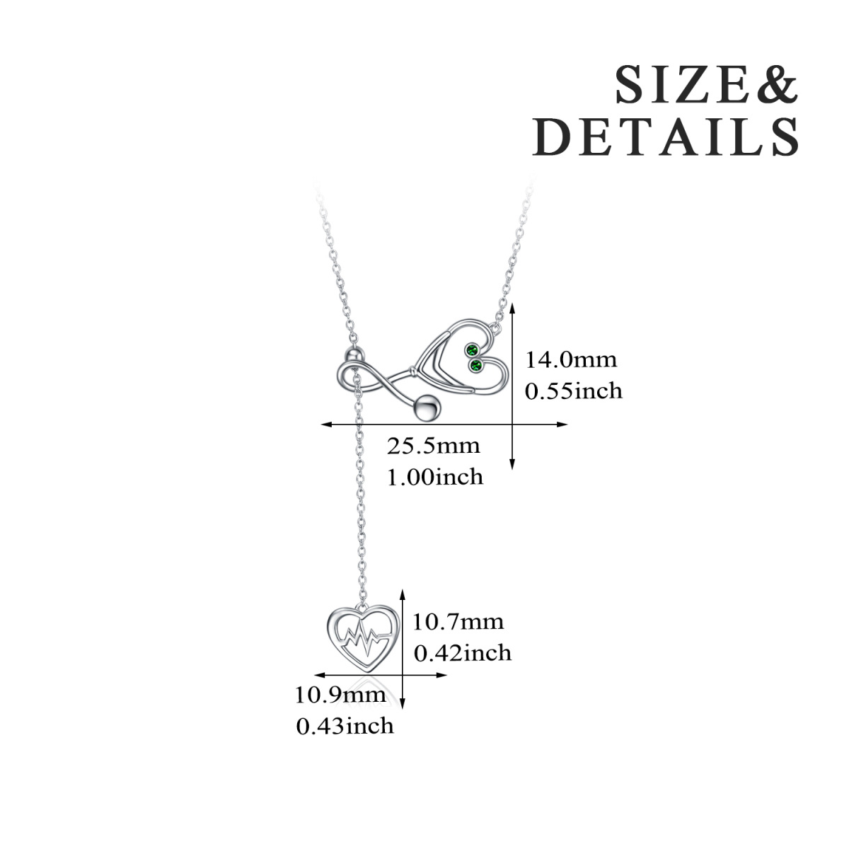 Sterling Silver Circular Cubic Zirconia Electrocardiogram & Heart Stethoscope Adjustable Y Necklace For Women-5