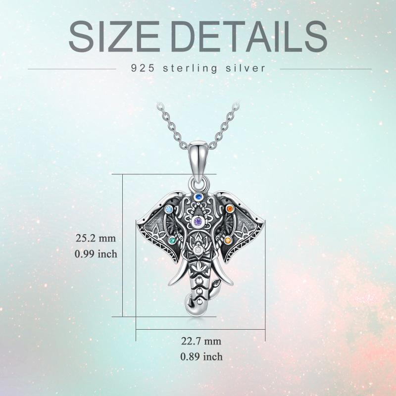 Colar com pingente de zircónio cúbico e chakras em prata esterlina em forma circular-5