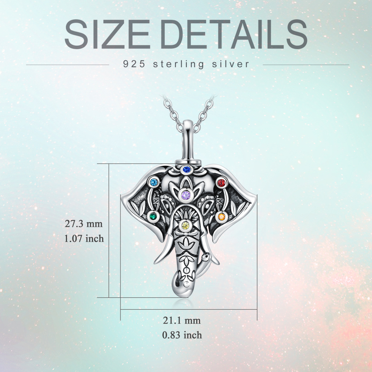 Sterling Silber kreisförmig Cubic Zirkonia Elefant & Chakras Urn Halskette-5