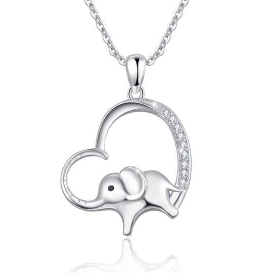 Collier en argent sterling avec pendentif éléphant et cœur en zircon cubique de forme circ