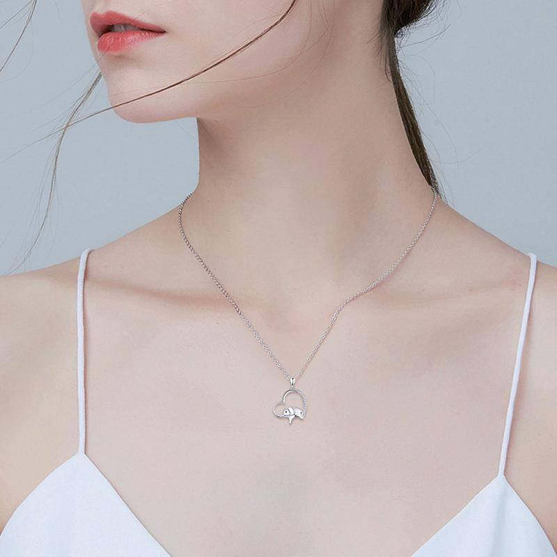 Sterling Silver Circular Shaped Cubic Zirconia Elephant & Heart Pendant Necklace-3