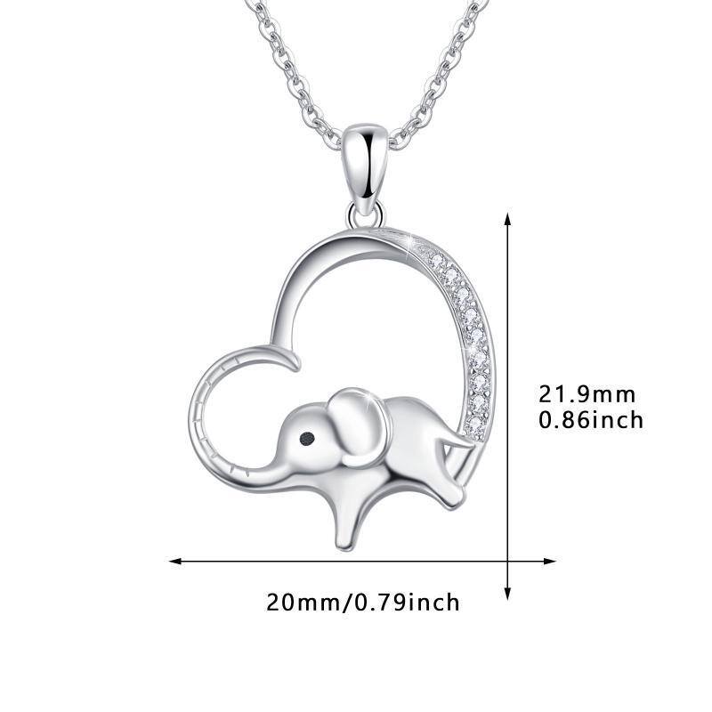 Sterling Silber kreisförmig Cubic Zirkonia Elefant & Herz-Anhänger Halskette-7