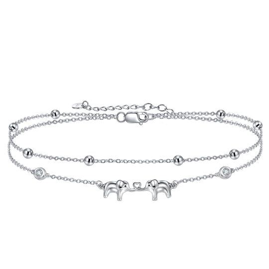 Bracciale a strati Elefante in argento sterling a forma di cerchio con zirconia cubica