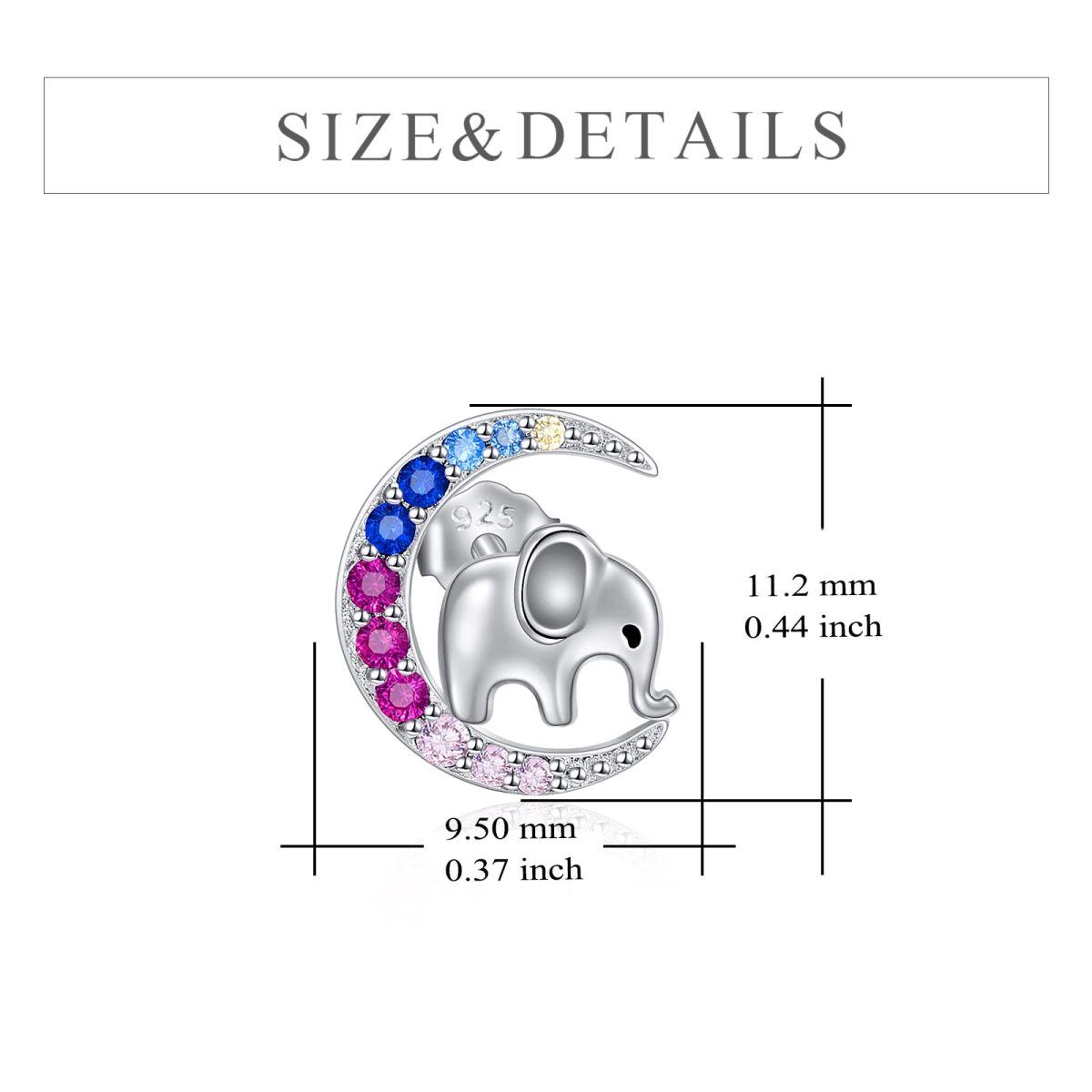 Sterling zilveren cirkelvormige zirkonia olifant maan oorknopjes-5